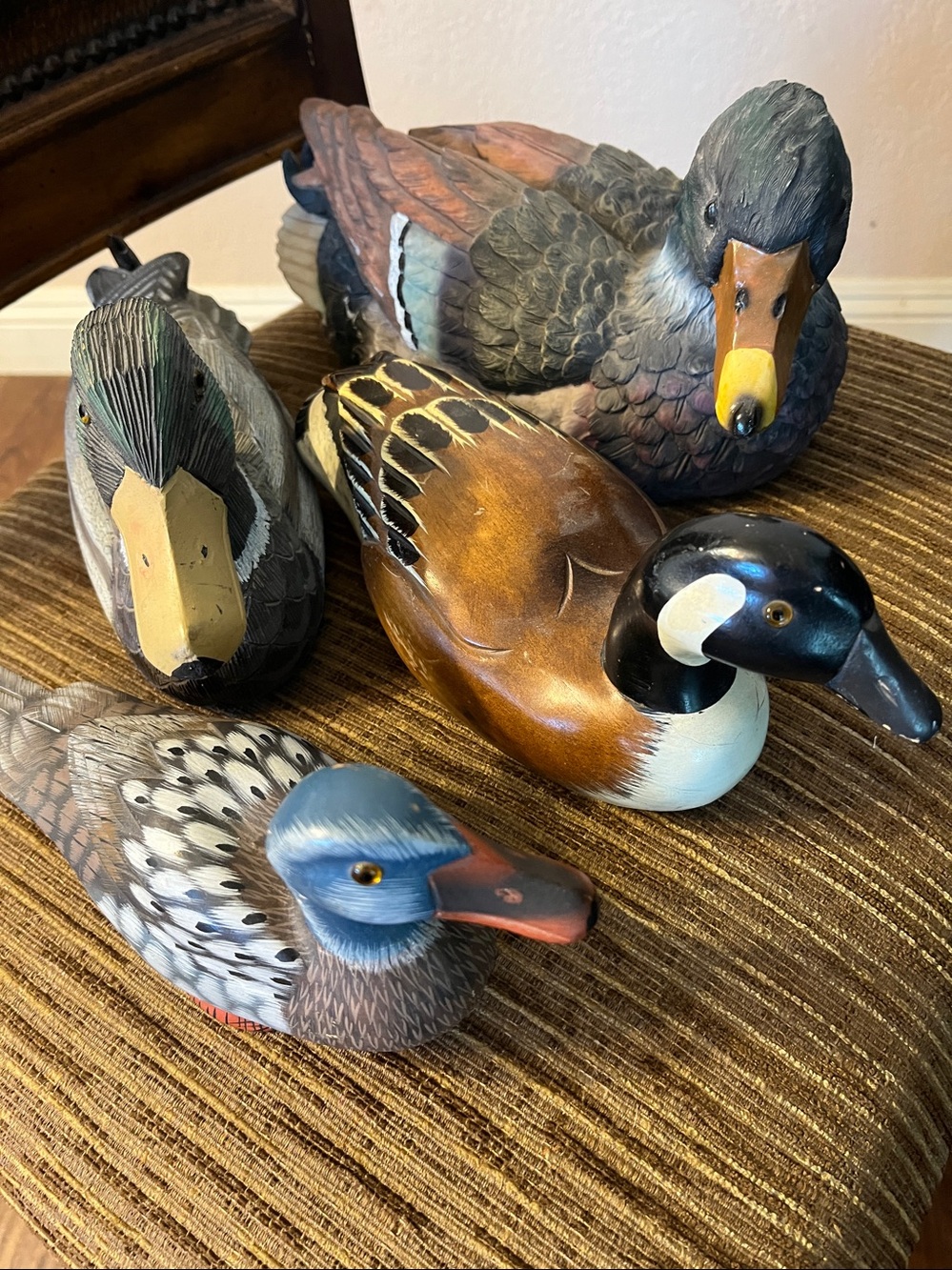 Hand-Carved Decorative Duck Decoy Set - Multicolor